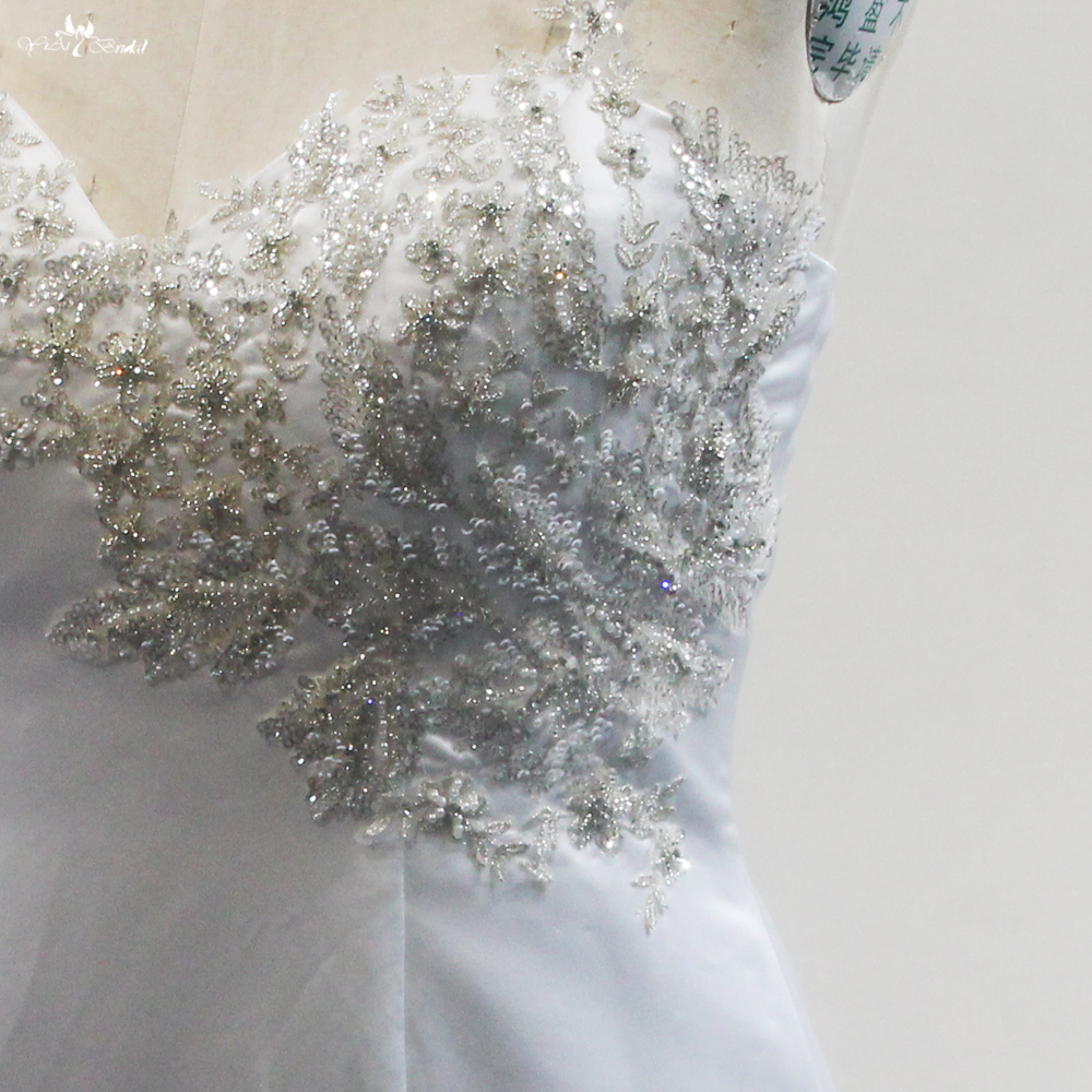 RSW1805 Tatlım Boyun Katedral Tren Kabarık Tül Etek Çırpışmalar Spagetti Kayışları Beyaz Deniz Kızı Gelinlik 8