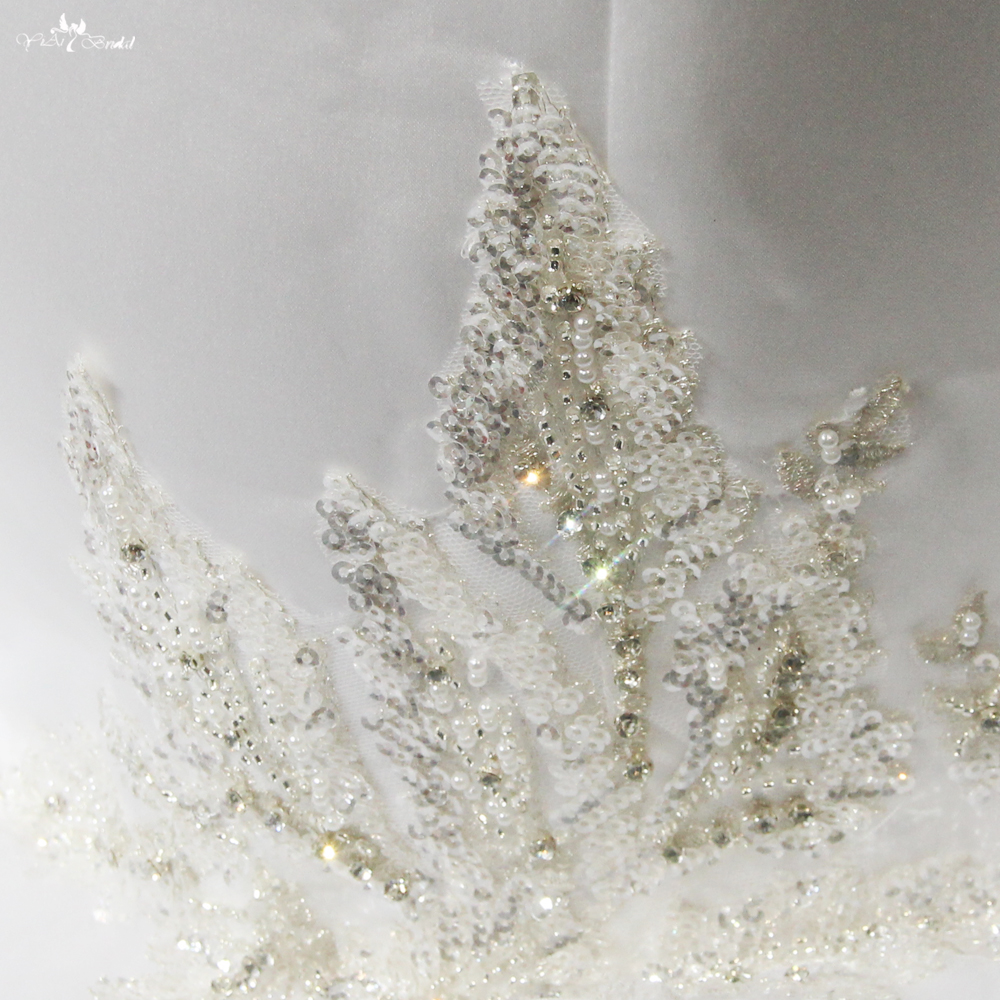 RSW1805 Tatlım Boyun Katedral Tren Kabarık Tül Etek Çırpışmalar Spagetti Kayışları Beyaz Deniz Kızı Gelinlik 9