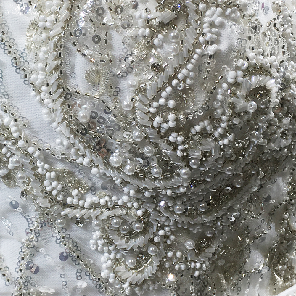 Off The Shoulders Silver Beaded Lace Appliques Mermaid Wedding Dress Plus Size 10