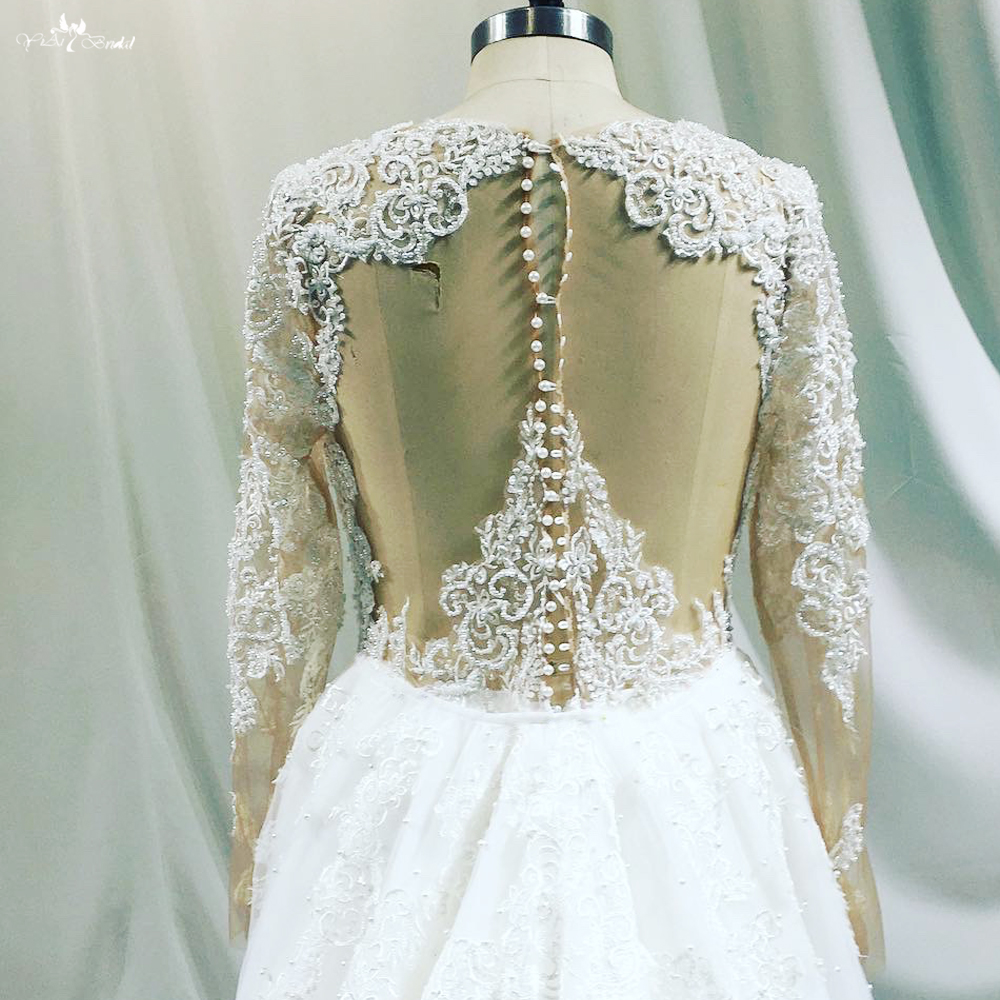 Sexy Back V Neckling Lace Long Sleeves Wedding Dresses With Detachable Train 9