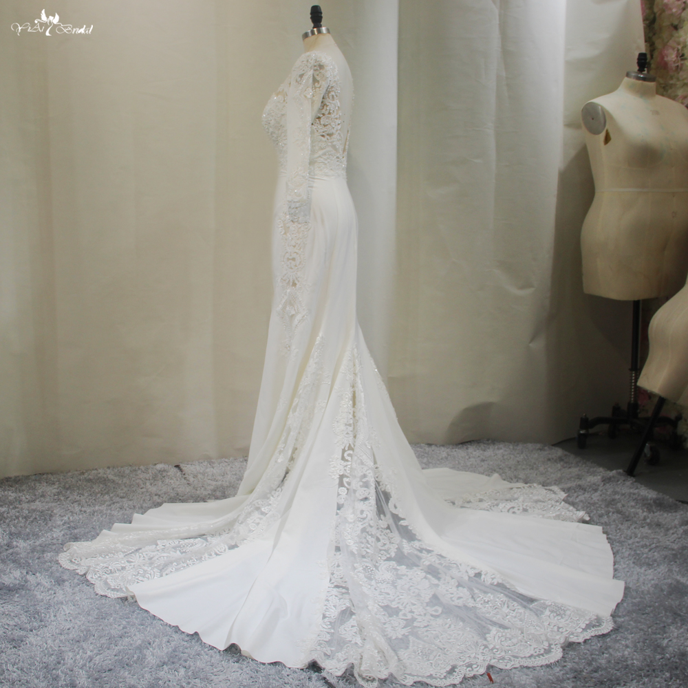 Cut-Out Train Mermaid Bridal Dress Sleeves 9