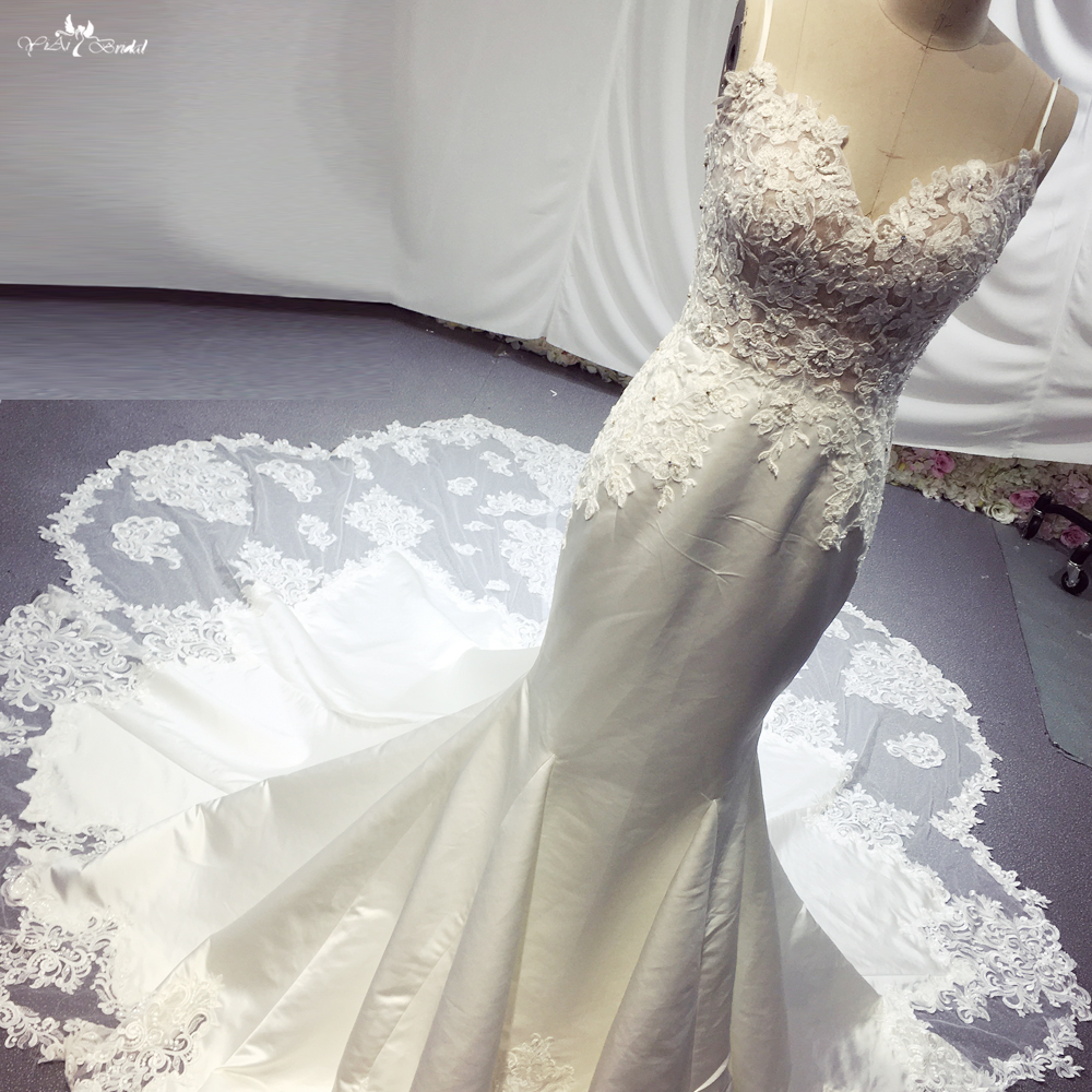 Mermaid Bride Wedding Dress | Court Train Spaghetti Straps Fishtail Dress | Satin Wedding Dress With Cut-out Train 10