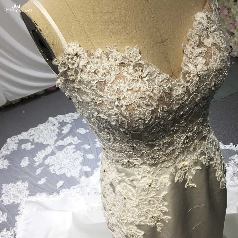 Mermaid Bride Wedding Dress | Court Train Spaghetti Straps Fishtail Dress | Satin Wedding Dress With Cut-out Train 8