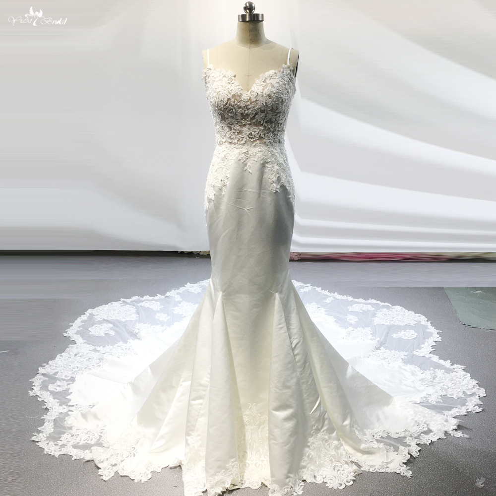 Mermaid Bride Wedding Dress | Court Train Spaghetti Straps Fishtail Dress | Satin Wedding Dress With Cut-out Train 7