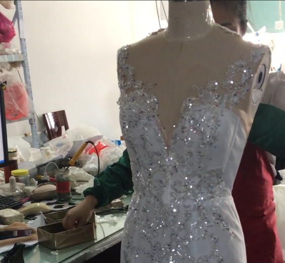 Silver Sequin Crystals Shine Applliques Long Sleeve Mermaid Dresses Wedding Detachable Skirt With Necklace 13