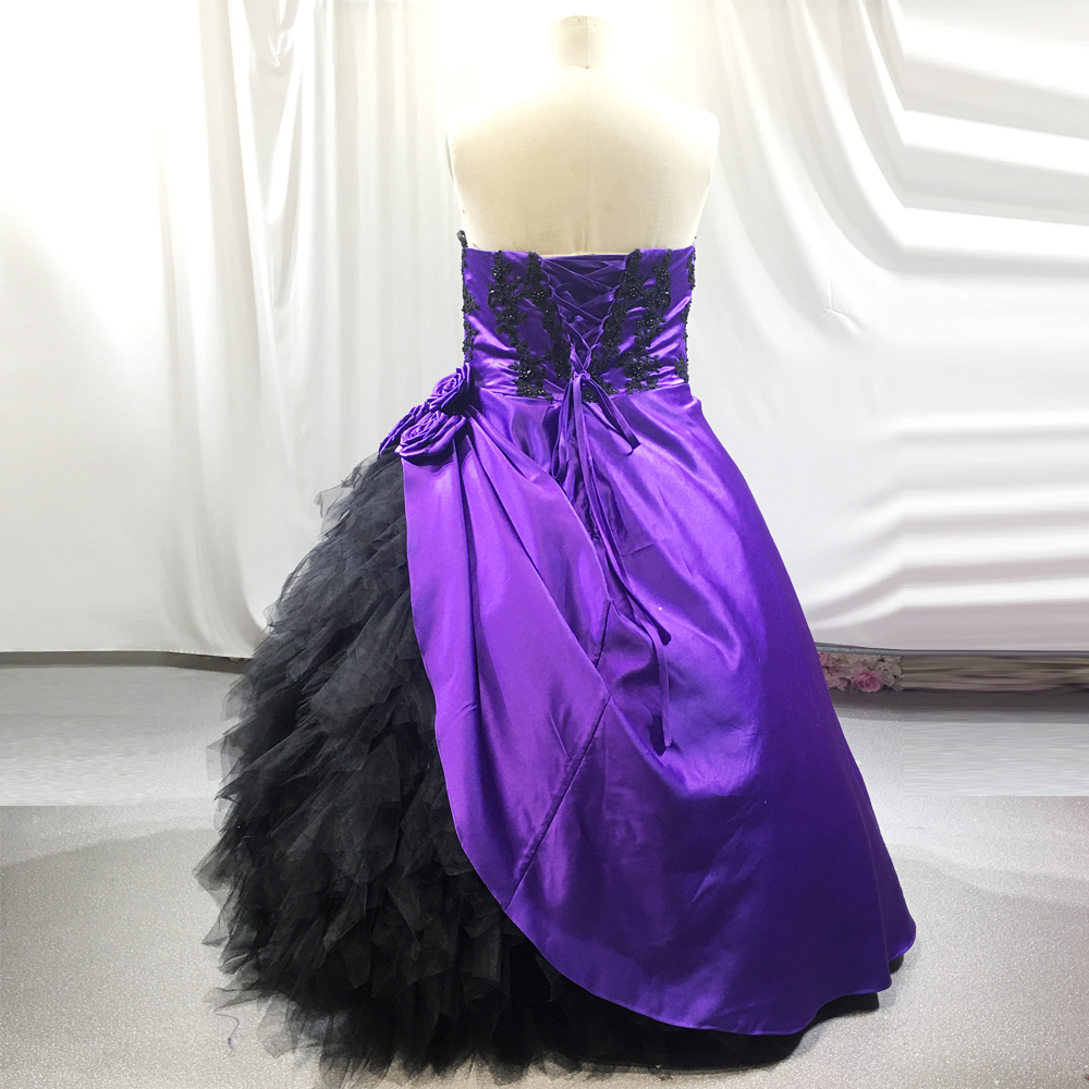 RSW1840 Vintage French Prom Dress Sleeveless Purple Black Ruffle Skirt Floor Length Ball Gown Wedding Dresses Big Size 11
