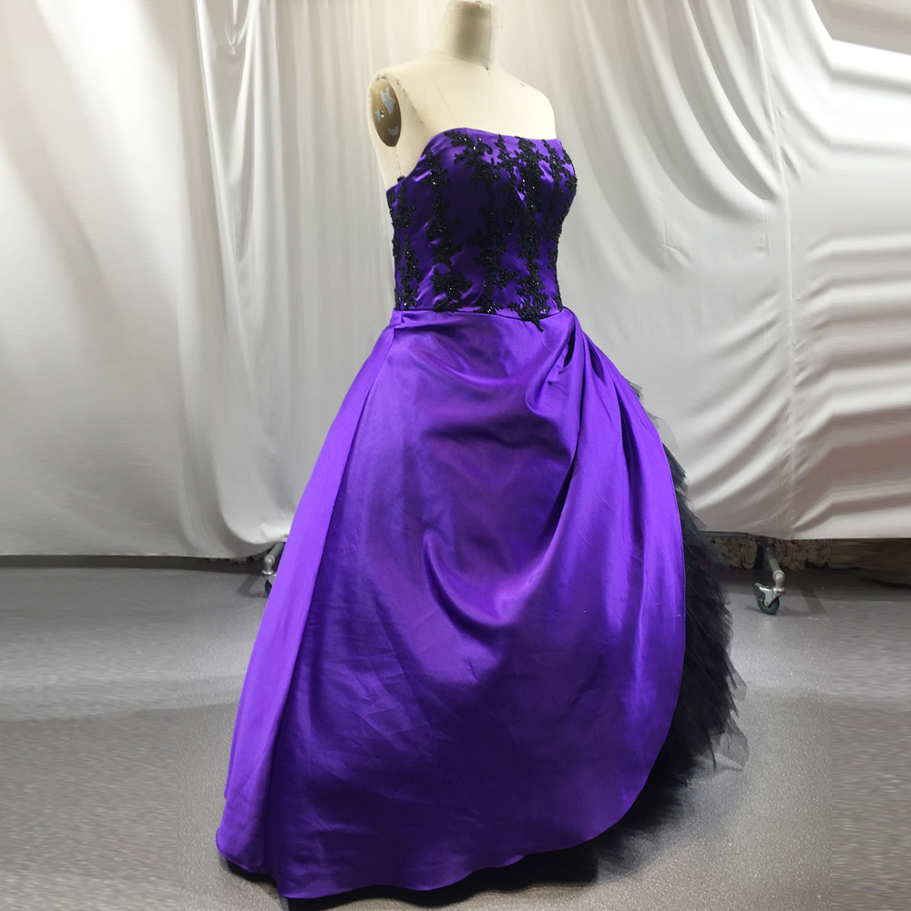 RSW1840 Vintage French Prom Dress Sleeveless Purple Black Ruffle Skirt Floor Length Ball Gown Wedding Dresses Big Size 10