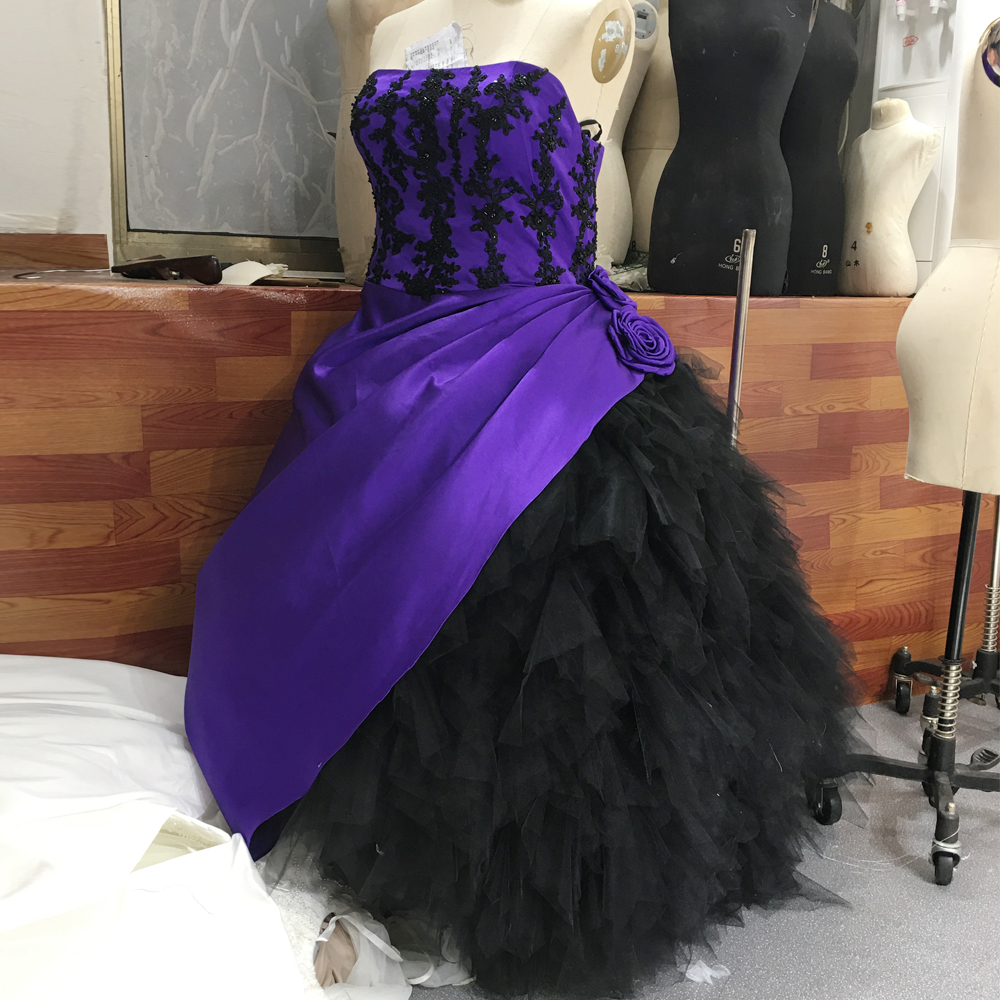 RSW1840 Vintage French Prom Dress Sleeveless Purple Black Ruffle Skirt Floor Length Ball Gown Wedding Dresses Big Size 9