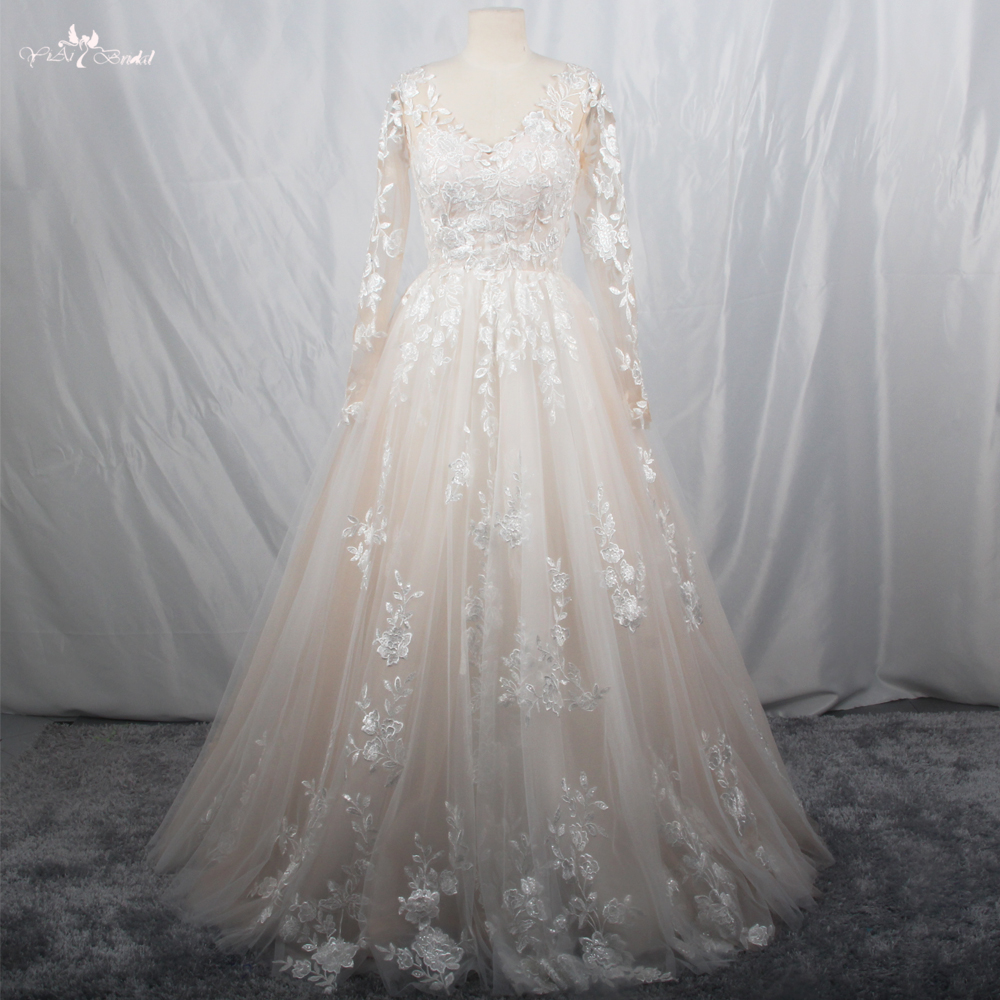 Vestido de festa leve e elegante, mangas compridas, champanhe, boho, vestido de noiva, linha A 10