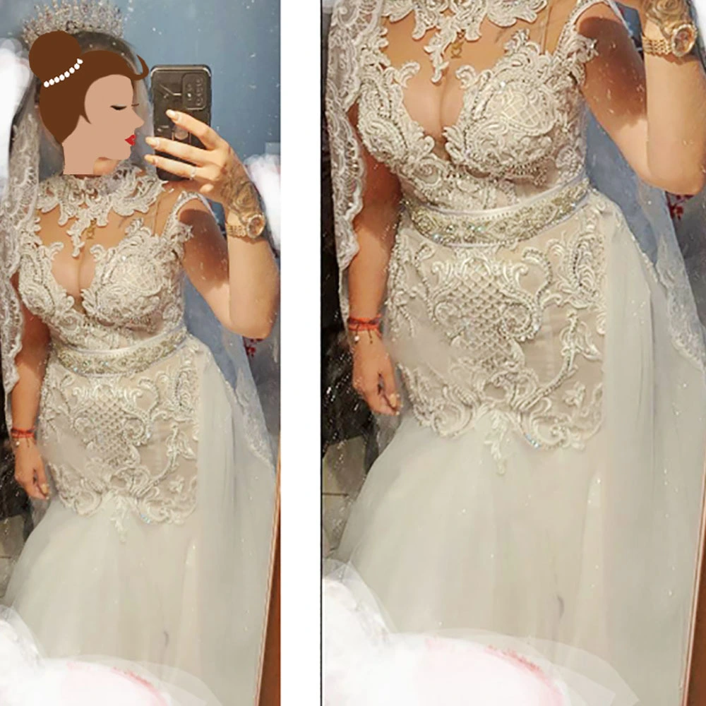 Personalizado Luxo Beading Renda Apliques Robe De Mariee Vestido Novia Com Cauda Destacável Fabricantes Da China 1