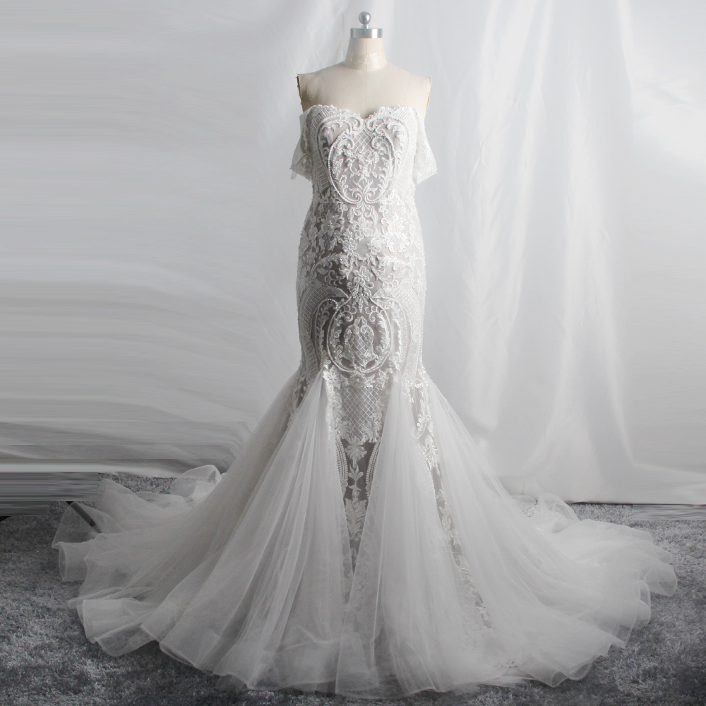 Customized Sweetheart Off The Shoulder Lace Mermaid Maternity Wedding Dress manufacturers From China | Yiaibridal 7