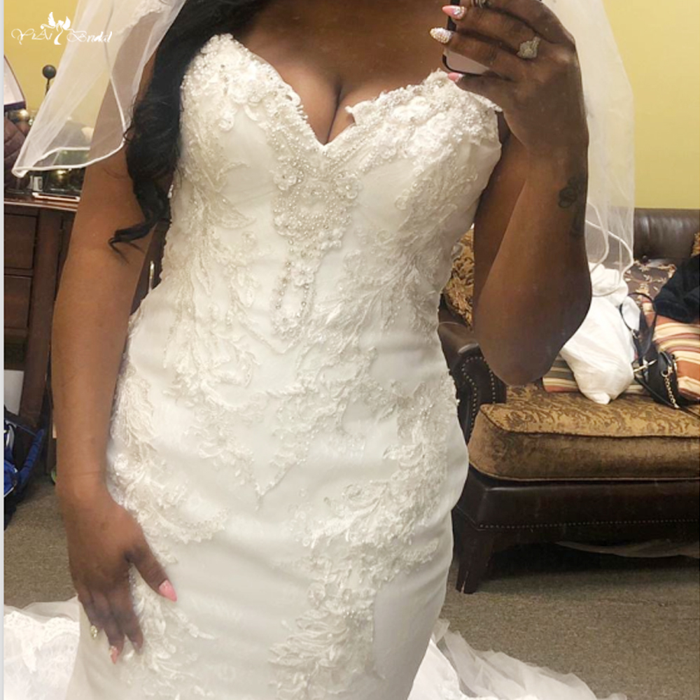 Cap Sleeve Illusion Back Lace Mermaid Wedding Gown with Long Train 14