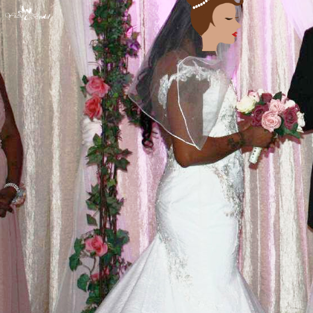 Cap Sleeve Illusion Back Lace Mermaid Wedding Gown with Long Train 15