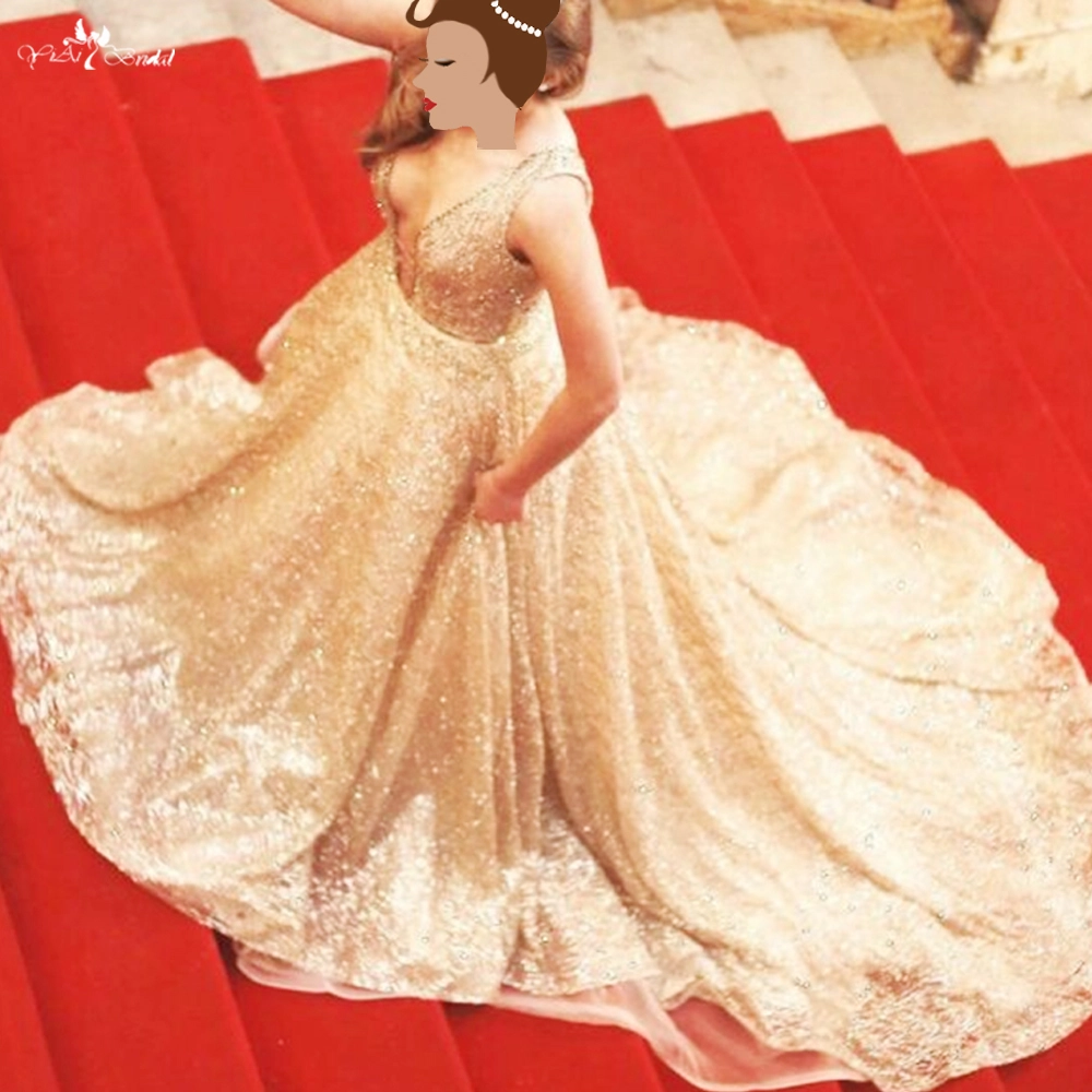 Sexy Sleeveless Bling Bling Shine Gold Glitter Wedding Gowns Robe De Mariee Princesse 1