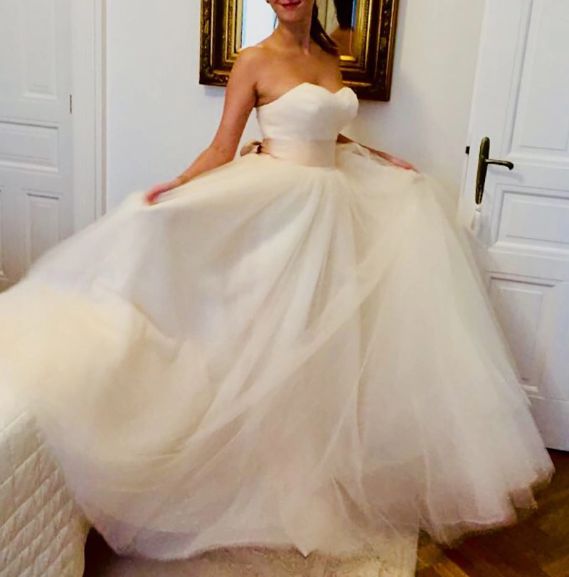Elegante escote corazón champán China vestidos de novia Hochzeitskleid 1
