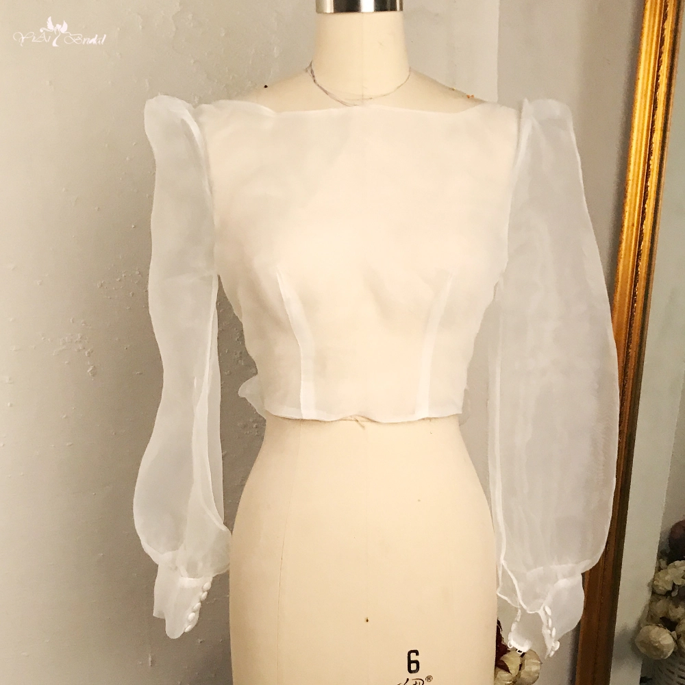 Yiai nupcial fotos reais capas de noiva feitas sob encomenda sem costas organza lanterna manga bolero manga longa 1