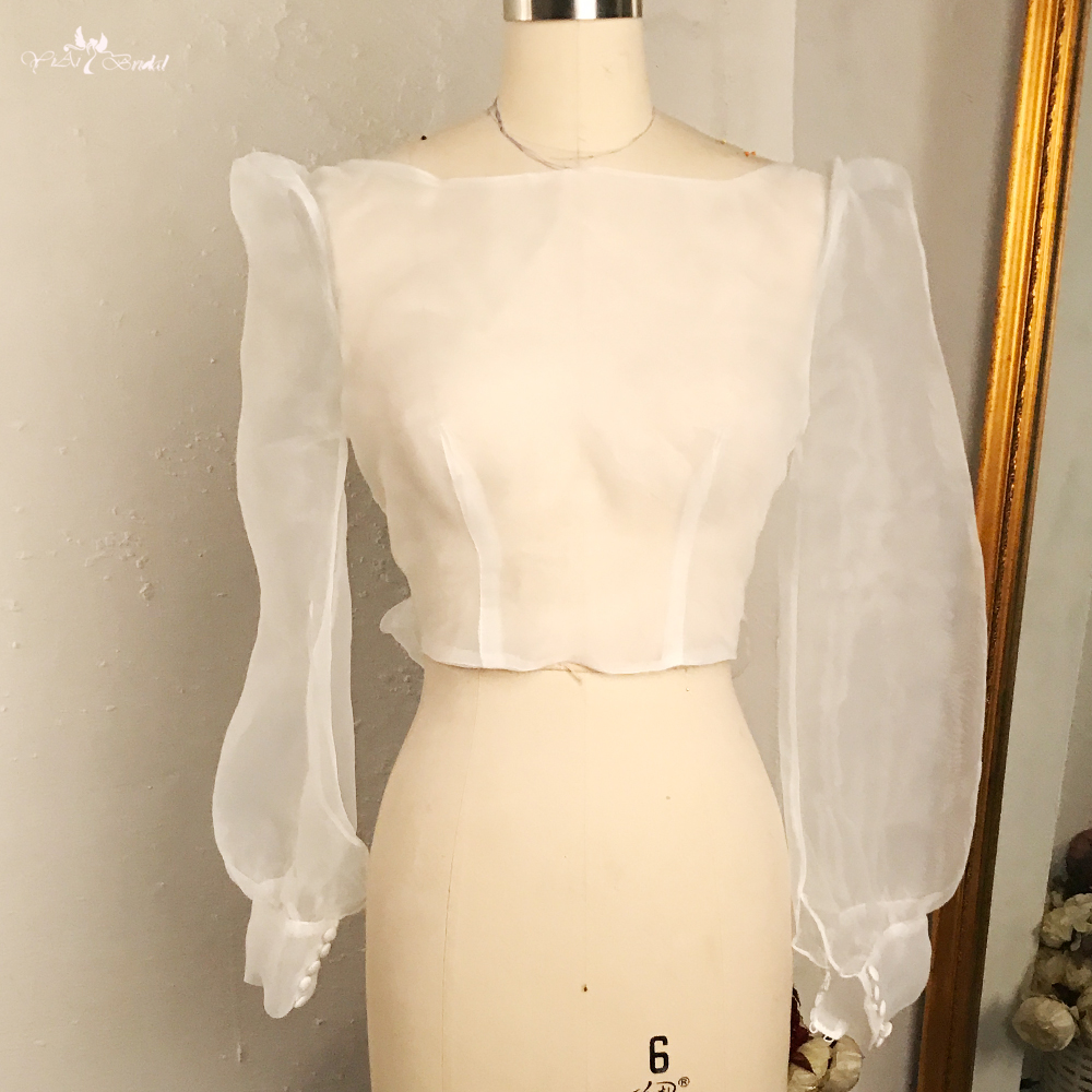 Yiai nupcial fotos reais capas de noiva feitas sob encomenda sem costas organza lanterna manga bolero manga longa 7