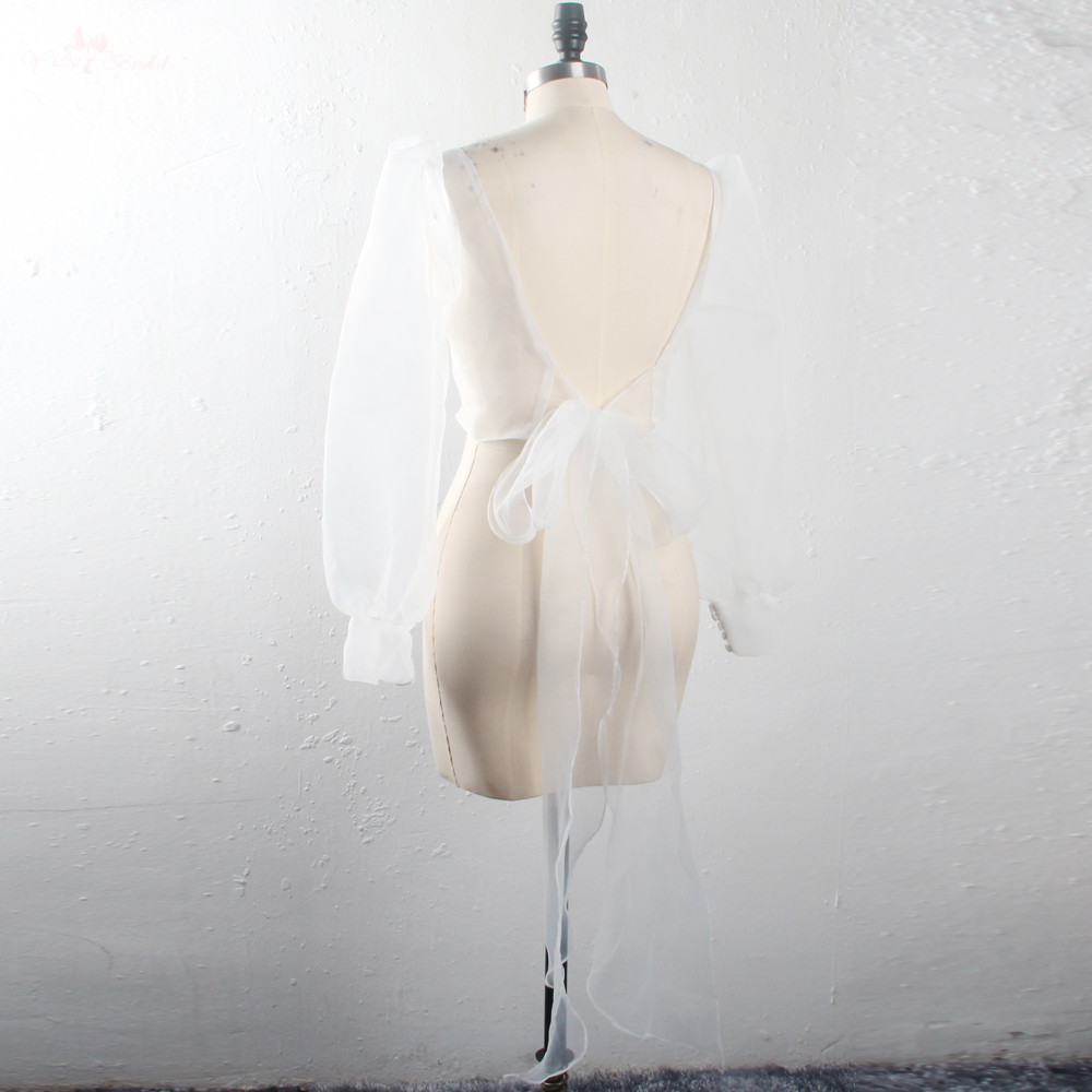 Yiai nupcial fotos reais capas de noiva feitas sob encomenda sem costas organza lanterna manga bolero manga longa 6