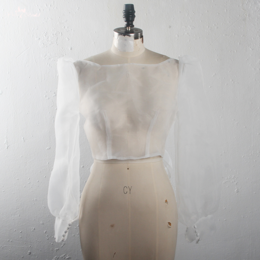 Yiai nupcial fotos reais capas de noiva feitas sob encomenda sem costas organza lanterna manga bolero manga longa 5