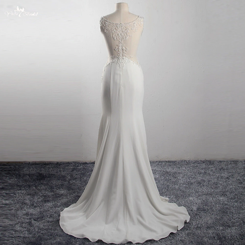 Sexy Illusion Back  See Through Sleeveless Mermaid Sheath Dress Wedding Dress Crystal Embroidery Bridal Gown 1