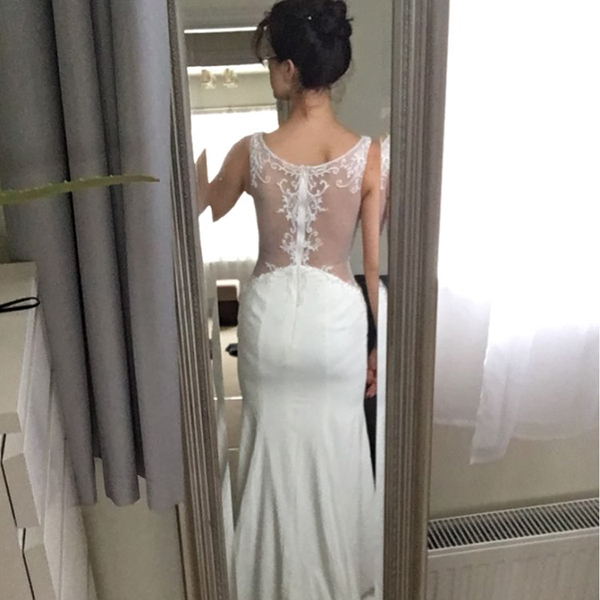 Sexy Illusion Back  See Through Sleeveless Mermaid Sheath Dress Wedding Dress Crystal Embroidery Bridal Gown 10