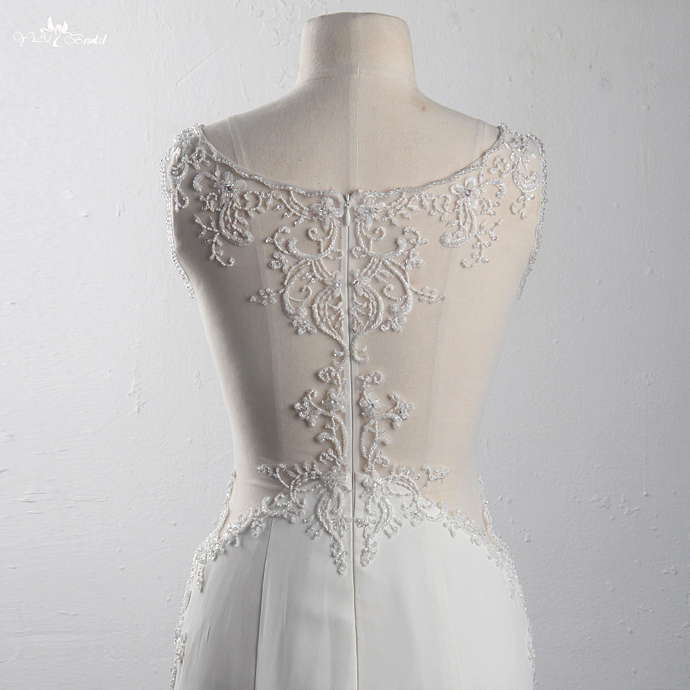 Sexy Illusion Back  See Through Sleeveless Mermaid Sheath Dress Wedding Dress Crystal Embroidery Bridal Gown 9