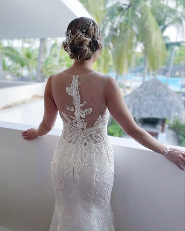 İnci Denizkızı Stili ve Kristal Dantel Aplikeli Lüks Boncuklu Uzun Gelinlik 12