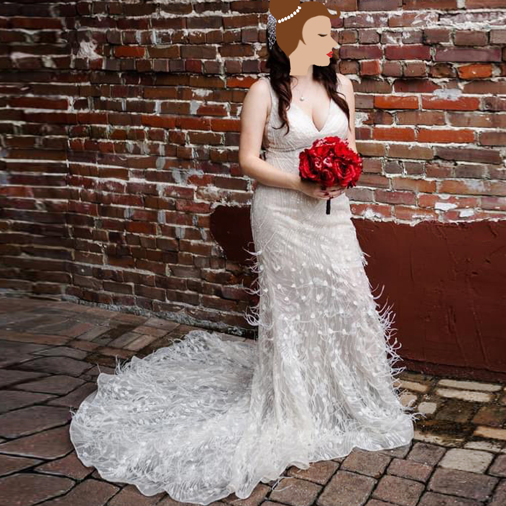 New Design Light Champagne Mermaid Wedding Dress Beaded Ostrich