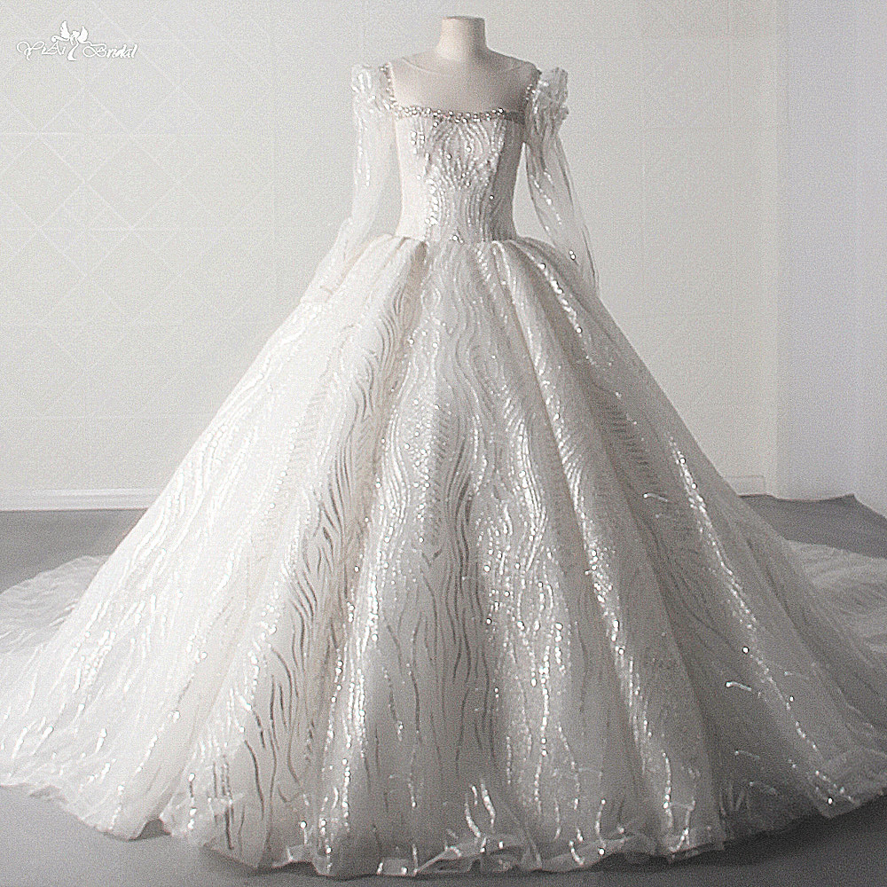 Long Sleeves Square Neckline Queen Bespoke Wedding Dresses LZ458 Custom Bridal Dresses 8
