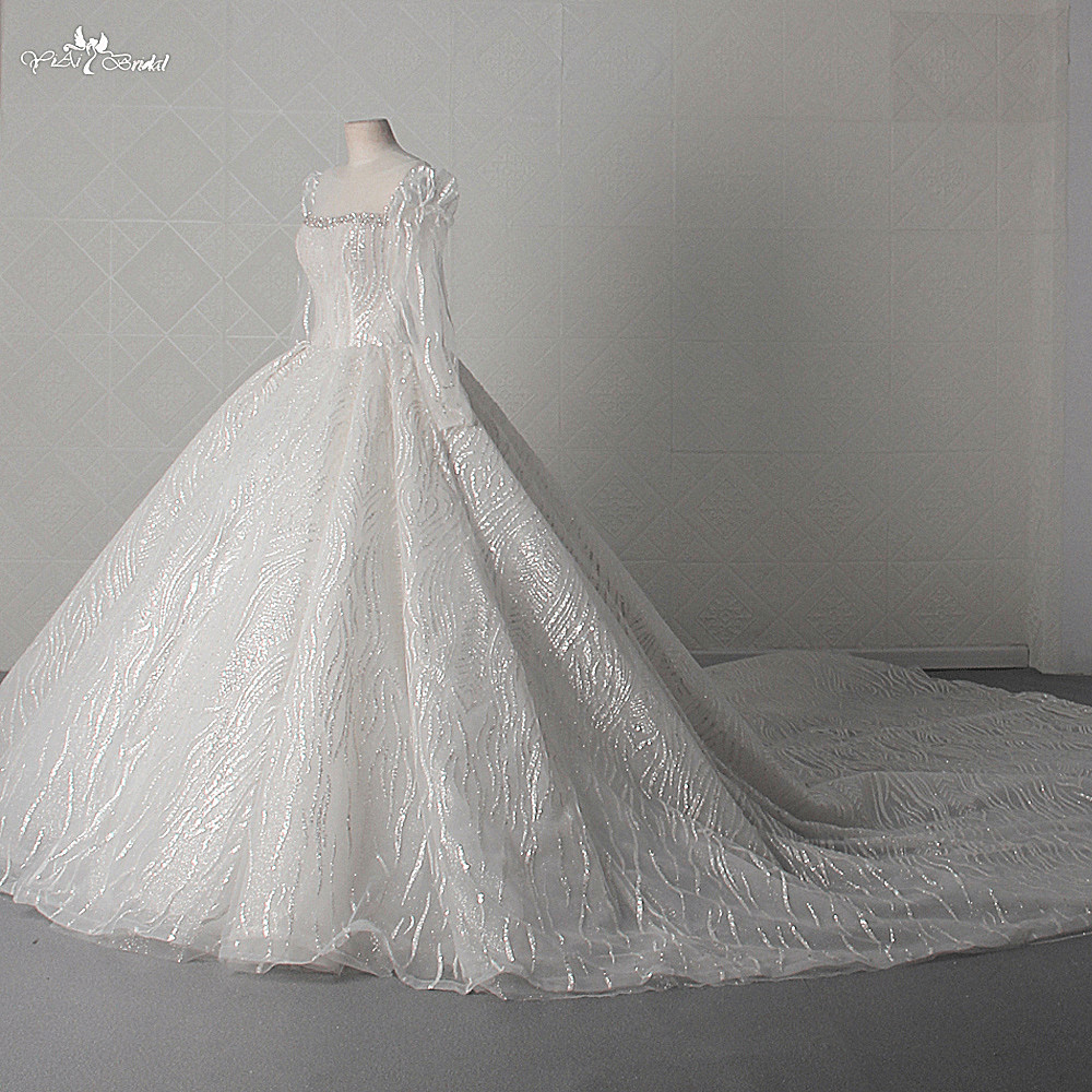 Long Sleeves Square Neckline Queen Bespoke Wedding Dresses LZ458 Custom Bridal Dresses 9