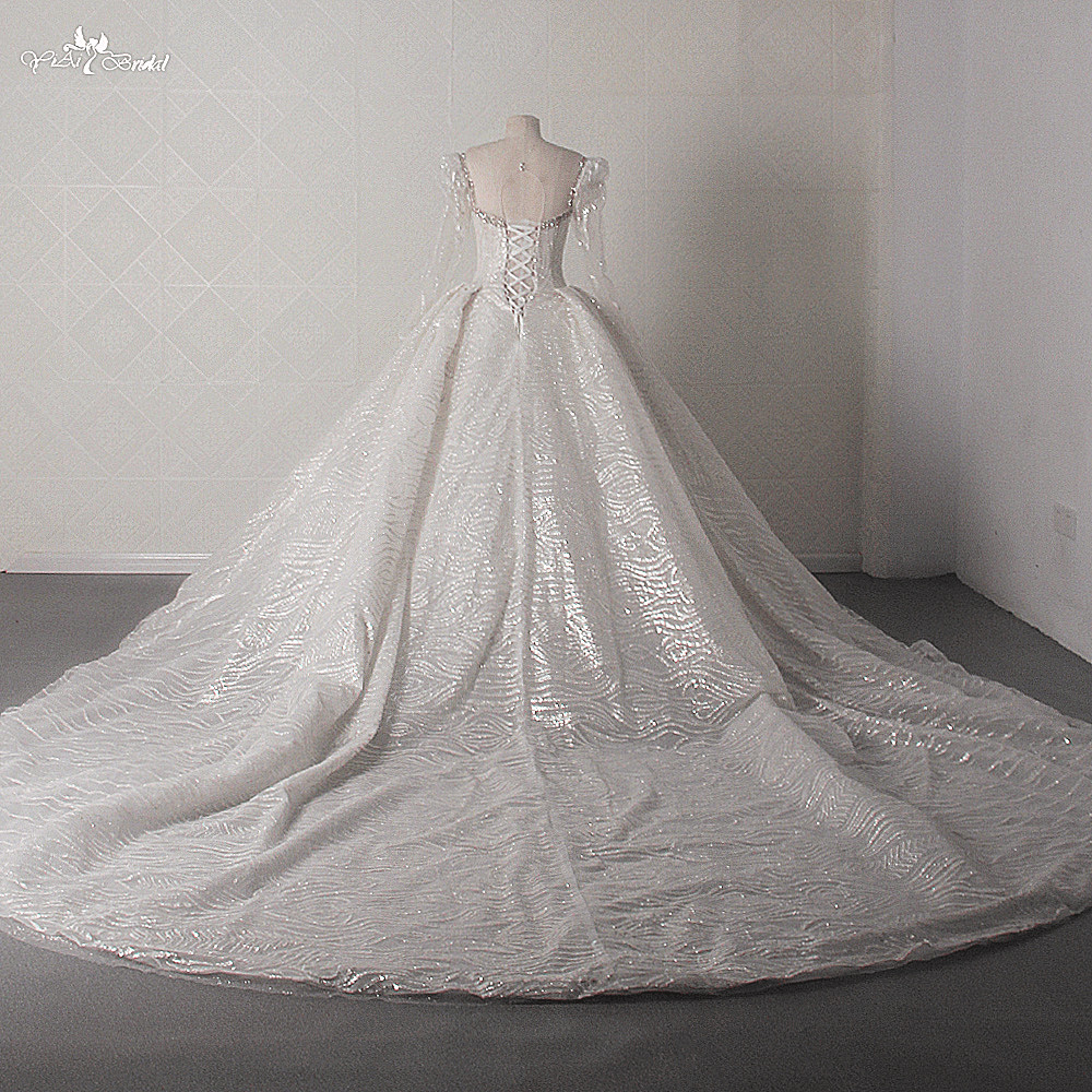 Long Sleeves Square Neckline Queen Bespoke Wedding Dresses LZ458 Custom Bridal Dresses 10