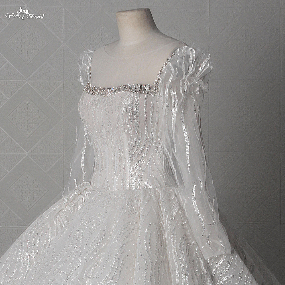 Long Sleeves Square Neckline Queen Bespoke Wedding Dresses LZ458 Custom Bridal Dresses 12