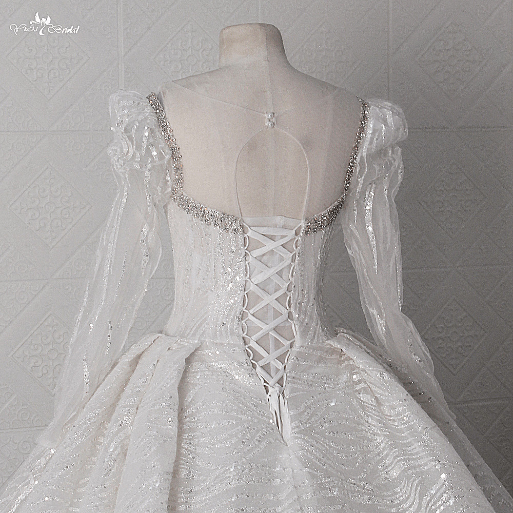 Long Sleeves Square Neckline Queen Bespoke Wedding Dresses LZ458 Custom Bridal Dresses 13