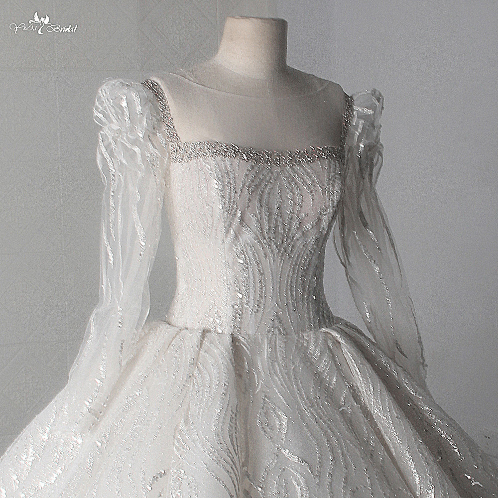 Long Sleeves Square Neckline Queen Bespoke Wedding Dresses LZ458 Custom Bridal Dresses 11