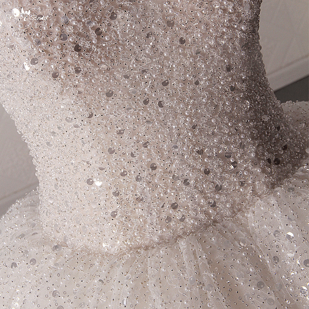 Best LZ456 Luxury Heavy Bead Pearls Sequined Sweetheart Neck Off The Shoulder Wedding Dress Fluffy 21