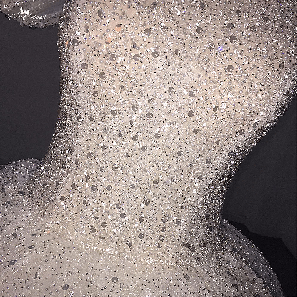 Best LZ456 Luxury Heavy Bead Pearls Sequined Sweetheart Neck Off The Shoulder Wedding Dress Fluffy 20
