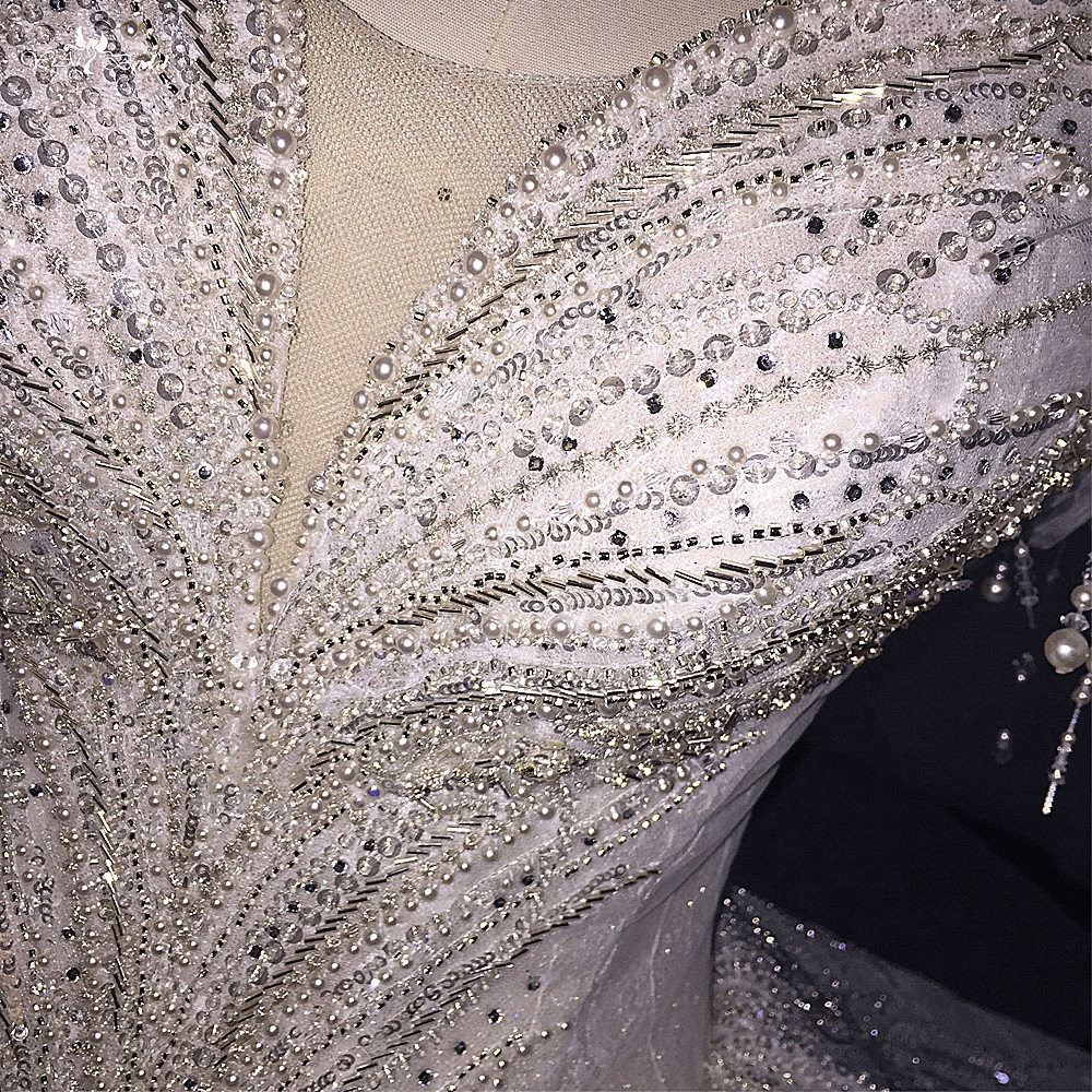 LZ453 Luxury Sweetheart Neck Off The Shoulder Glitter Lace Long Wedding Dress Heavy Bead Shiny Pearls Ruched Bridal Gown 11