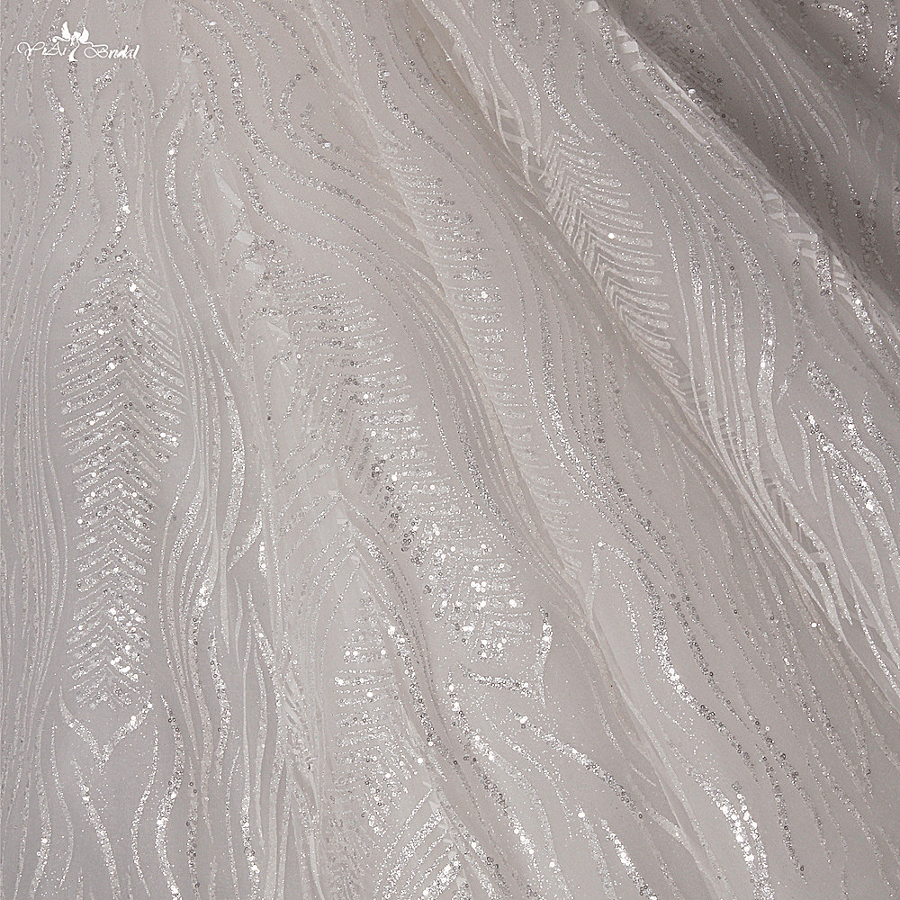 LZ452 Elegant Boat Neck Sleeveless Glitter Lace Wedding Dress Luxury Crystal Cathedral Train Bridal Gown 12