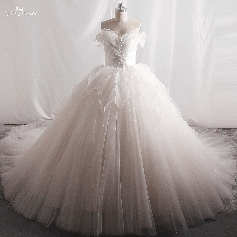 LZ444 Светлое свадебное платье цвета шампанского с вырезом сердечком без рукавов из блестящего тюля, бальное платье с кристаллами и соборным шлейфом 7