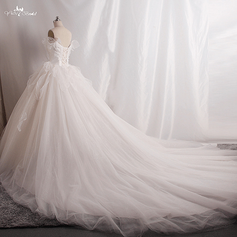 LZ444 Светлое свадебное платье цвета шампанского с вырезом сердечком без рукавов из блестящего тюля, бальное платье с кристаллами и соборным шлейфом 9