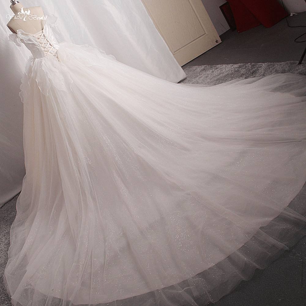 LZ444 Светлое свадебное платье цвета шампанского с вырезом сердечком без рукавов из блестящего тюля, бальное платье с кристаллами и соборным шлейфом 8