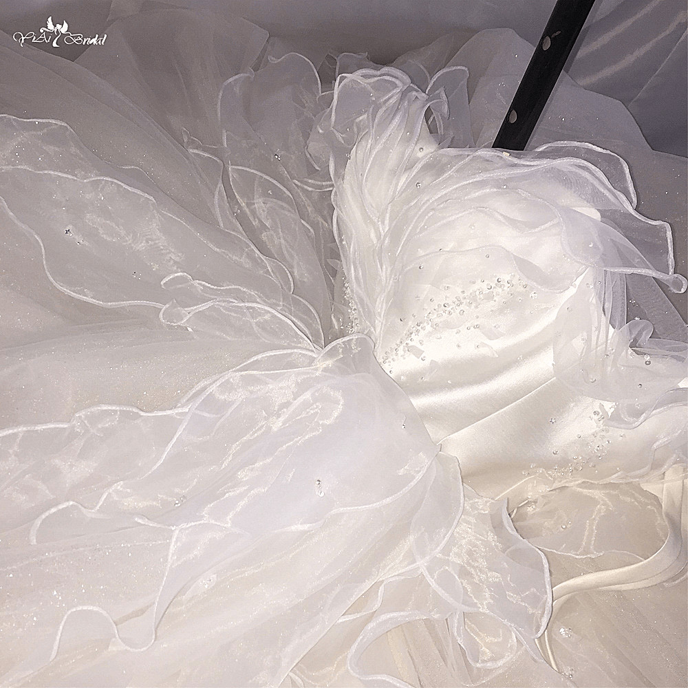 LZ444 Светлое свадебное платье цвета шампанского с вырезом сердечком без рукавов из блестящего тюля, бальное платье с кристаллами и соборным шлейфом 12