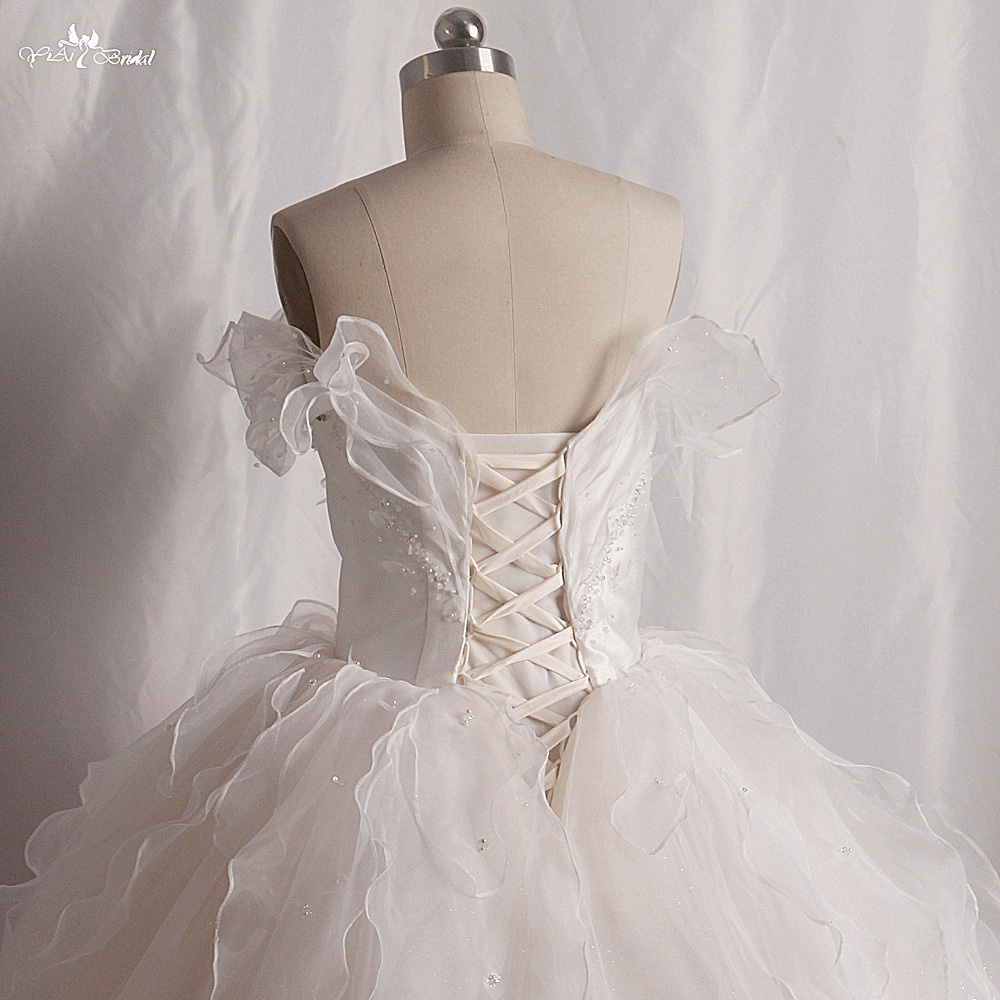 LZ444 Светлое свадебное платье цвета шампанского с вырезом сердечком без рукавов из блестящего тюля, бальное платье с кристаллами и соборным шлейфом 11