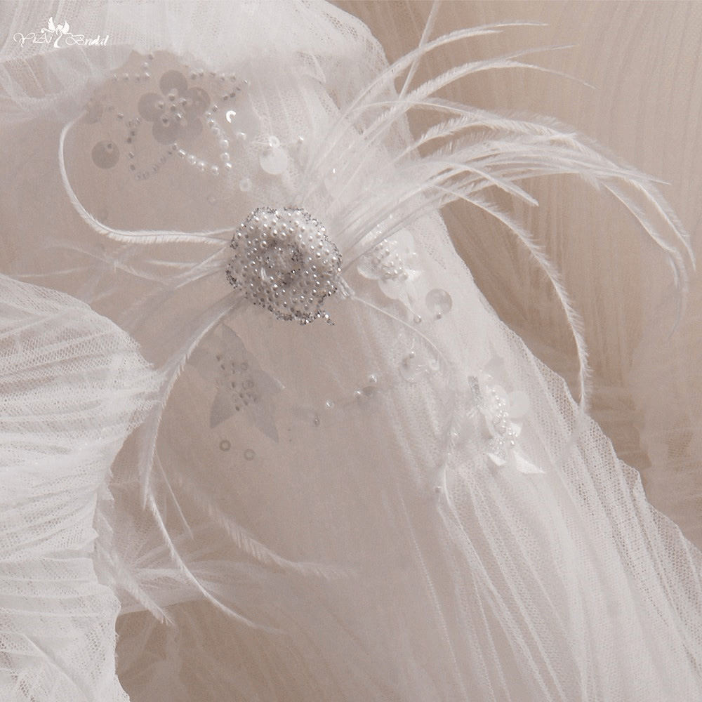 LZ435 Luxury Sweetheart Beading Crystal Sleeveless Wedding Dress Ruffles Feather Ball Gown Cathedral Train 13