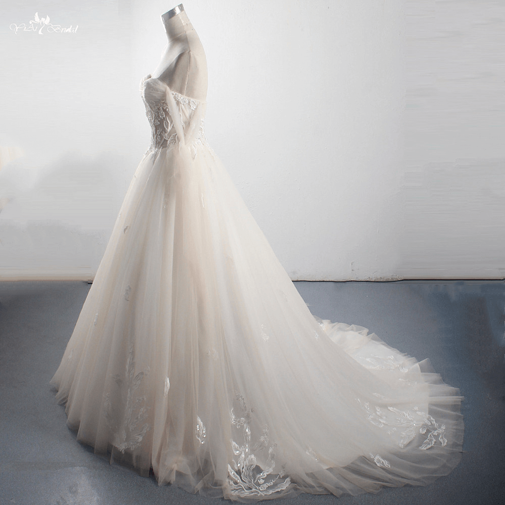 LZ311 Light Champagne Glitter Sequined Appliques Wedding Dress Bead Pleat Sweetheart Bridal Gown Bow Ribbons Sleeveless 8