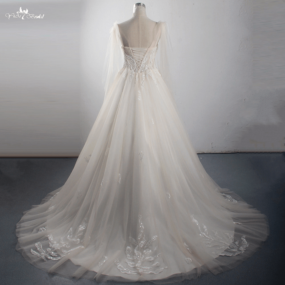 LZ311 Light Champagne Glitter Sequined Appliques Wedding Dress Bead Pleat Sweetheart Bridal Gown Bow Ribbons Sleeveless 9