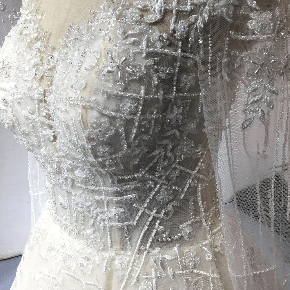 LZ304 Luxury Heavy Bead Long Sleeve Wedding Dress Glittering Appliques Sequined Ball Gown High Collar Backless Bridal Dr 12