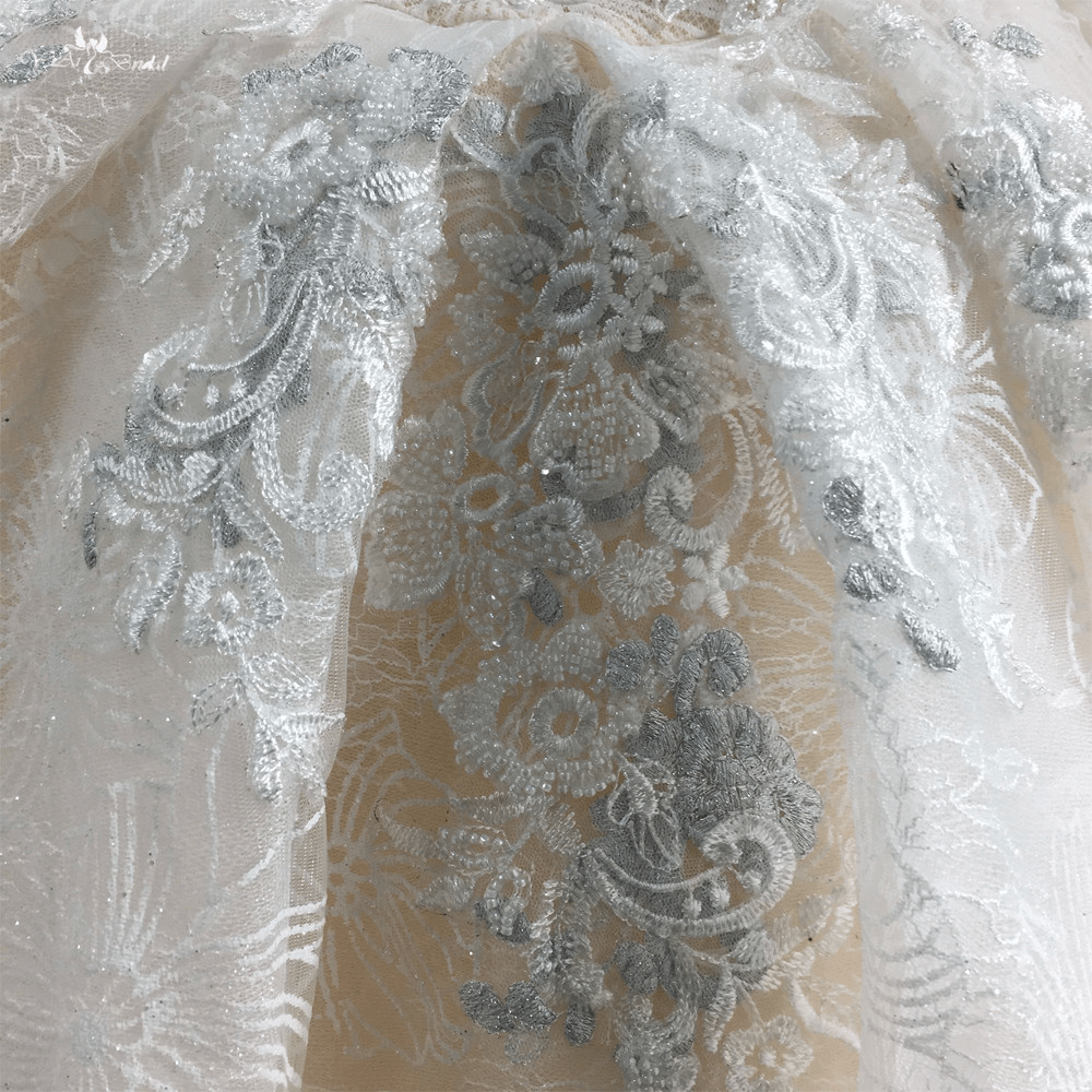 LZ285 Light Champagne Royal Train Wedding Dress Ruched Bridal Dresses Luxury Beaded Flowers Ball Gown Vestido De Noiva 11