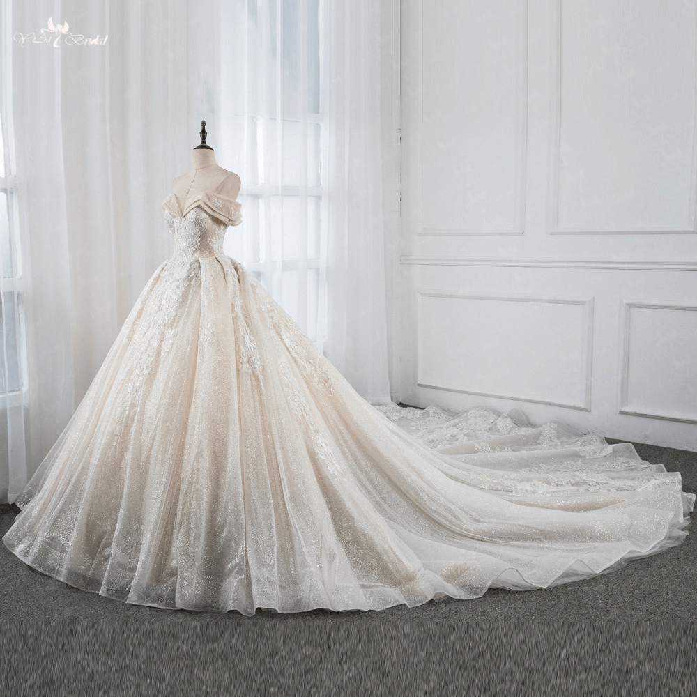 LZ253 Vestido De Noiva Yiai Real Pictures Glittering Wedding Dress Bridal Dresses Ivory Ball Gown Robe De Mariee 5