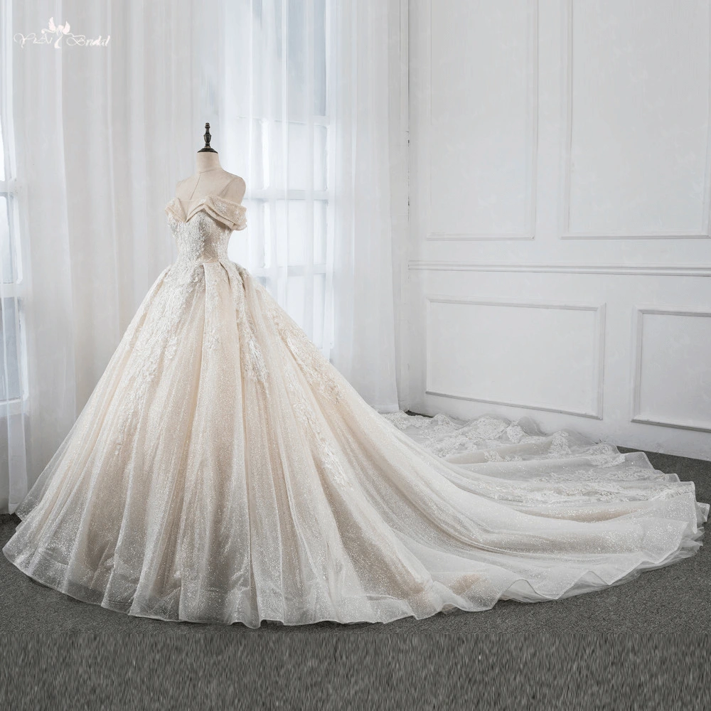 LZ253 Vestido De Noiva Yiai Real Pictures Glittering Wedding Dress Bridal Dresses Ivory Ball Gown Robe De Mariee 1
